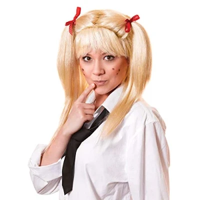 Afbeelding van Blonde schoolmeisjespruik met rode strikken (1 stuk) geweldig design, perfect voor kostuumfeesten, cosplay, uniformen en wereldboekendag