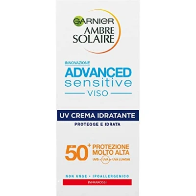 Afbeelding van Garnier Ambre Solaire UV Crème Visage Hydratant Advanced Sensitive, SPF 50+, Protection Très Haute, 50 ml