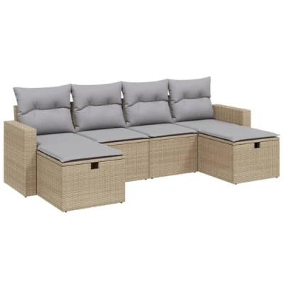 Afbeelding van 6 delige Loungeset met kussens poly rattan gemengd beige