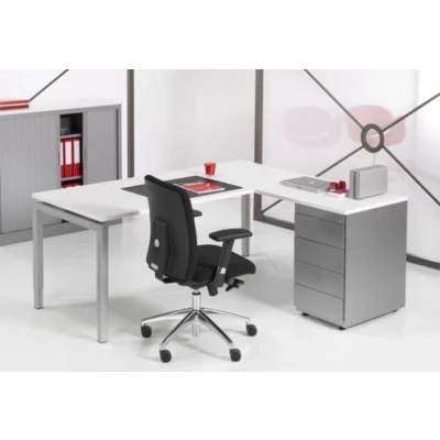 Afbeelding van 4 Poots hoekbureau met ladenblok Kubus 180 x160cm Ladeblok lades pennenlade bladkleur Robson Eiken framekleur Antraciet (Ral 7016) wingzijde