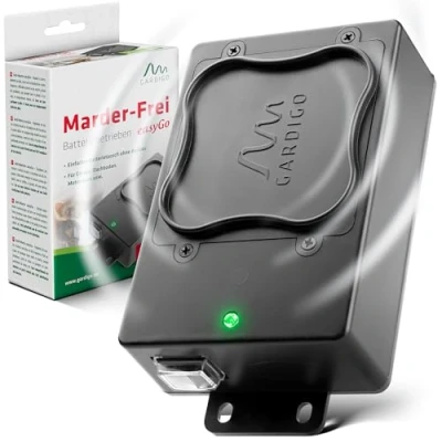 Afbeelding van GARDIGO® Ultrasone marterverjager met variabele frequenties, snoei en knaagdierafweer, werkt op batterijen voor auto, garage, zolder, eenvoudige vervanging van