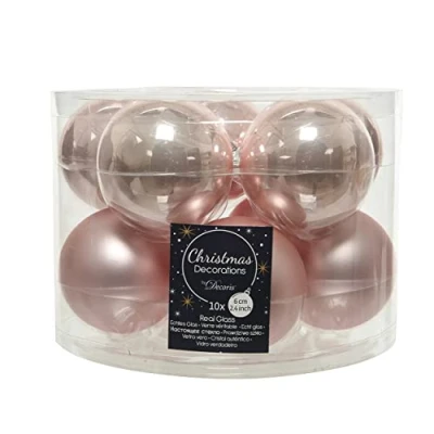 Afbeelding van 10 kerstballen poeder roze emaille 60 mm KSD