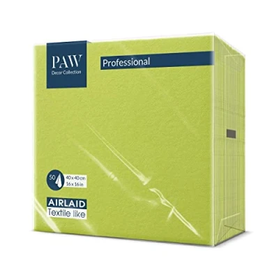 Afbeelding van PAW Airlaid servetten (40 x 40 cm) I 50 stuks effen stofachtig elegante tafeldecoratie HoReCa voor gelegenheden zoals bruiloften, feesten Kleur: limoengroen