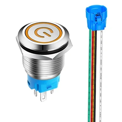 Afbeelding van Gebildet 19 mm roestvrij staal, vergrendeling, drukknopschakelaar, led stroomsymbool, 12 V 24 V, 5 A, waterdicht, met dopsleutel (led oranje)