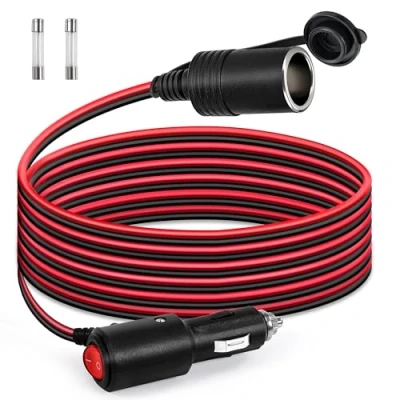 Afbeelding van GUNGY 3 m verlengkabel voor sigarettenaansteker, 16 AWG kabel, waterdicht, met schakelaar, 15 A zekering, 12 V/24 V stroom, vrachtwagen, camping, camper