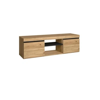 Afbeelding van Skraut Home tv meubel model Naturale kleur eiken/zwart woonkamer standaard met planken en opbergkasten 140 x 40 41 cm (Naturale 140)