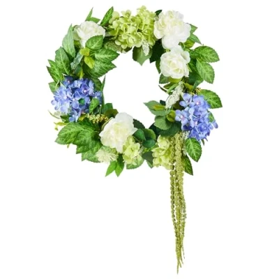 Image de VEVOR Couronne décorative artificielle 58,42 cm bleu blanc vert avec hortensias