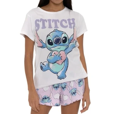 Afbeelding van Disney Lilo en Stitch pyjama voor dames shorts dames, Wit.