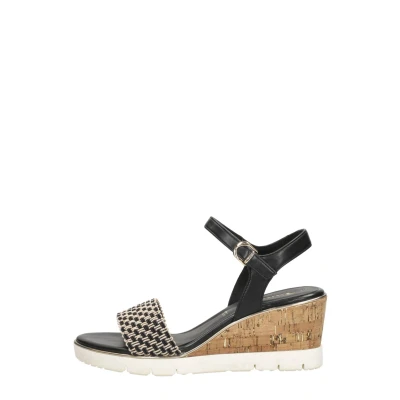 Afbeelding van Tamaris HAK Sandalen met plateauzool, Dames, Maat: 39, Zwart Kunststof/ textiel