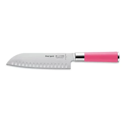 Afbeelding van F. DICK Pink Spirit 8 1742 182K 79 Santoku keukenmes van hoogwaardig gelegeerd roestvrij staal met lasergetest lemmet X55CrMo14 kunststof handvat 18 cm