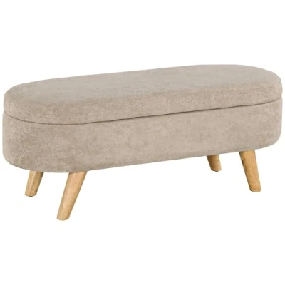 Afbeelding van HOMCOM Bank, bedpunt, opbergdoos, 2 in 1, van stof met houten poten, 110 x 40 43 cm, beige