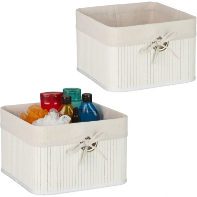 Afbeelding van opbergmand bamboe set van 2 20 x 31 cm badkamer wit