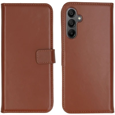 Afbeelding van Selencia Hoesje Geschikt voor Samsung Galaxy A15 (5G) / (4G) Met Pasjeshouder Echt Lederen Bookcase Lichtbruin