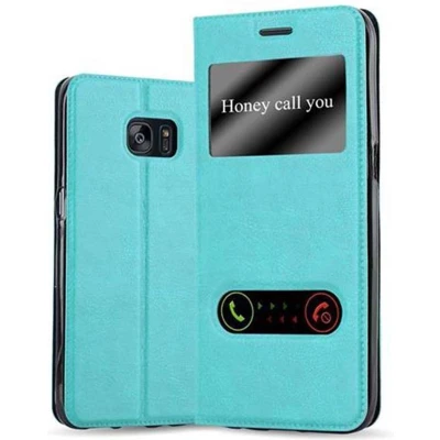 Afbeelding van Cadorabo Hoesje geschikt voor Samsung Galaxy S7 EDGE in MUNT TURKOOIS Beschermhoes met magnetische sluiting, standfunctie en 2 kijkvensters Book Case Cover Etui