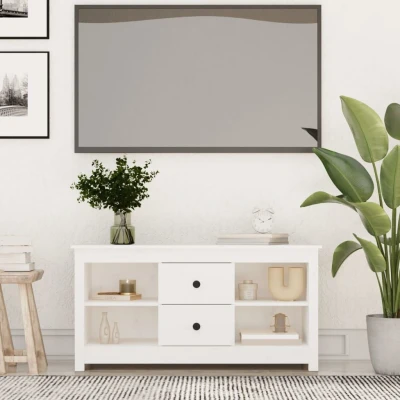 Afbeelding van Tv meubel 103x36,5x52 cm massief grenenhout wit