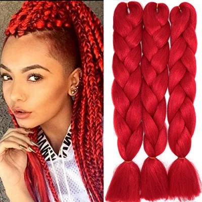 Image de 24&quot; Extensions Pour Tresse Jumbo Braid Kanekalon Extension Cheveux au Crochet Tressage synthétique Africaine Lot de 3 (rouge)