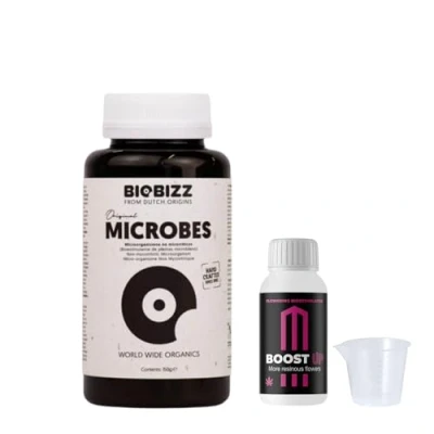 Afbeelding van GROWMANIA BioBizz Microbes Pack 150 g + Boost Up 30 ml natuurlijke meststof kweek vloeistof biologische orchideeën bonsai organische mest