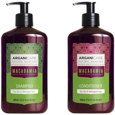 Afbeelding van Arganicare Duo shampoo + conditioner met macadamia olie voorkomt en bestrijdt gespleten haarpunten glanseffect alle haartypes 1 x 400 ML+ ml