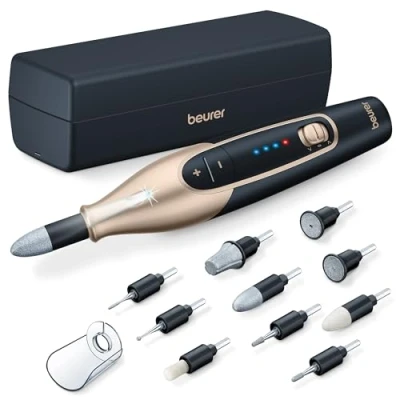 Afbeelding van Beurer MP 84 Elektrische nagelvijl Nagelfrees Manicure en Pedicure set Draadloos 10 Opzetstukken LED Verlichting Opberg laad etui Beschermkap 3 Standen Jaar garantie