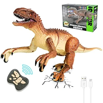 Afbeelding van Kizmyee Dinosaurusspeelgoed, op afstand bestuurbare dinosaurus voor kinderen, realistische Velociraptor met lopen, brullen, glanzende ogen en trilkop peuters, jongens meisjes