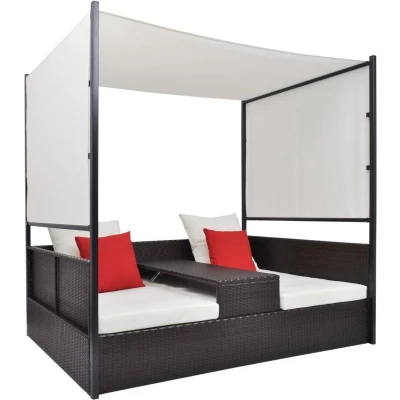 Afbeelding van Tuinbed met luifel 190x130 cm poly rattan bruin