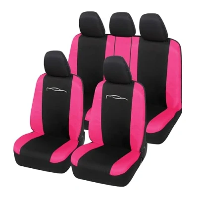 Afbeelding van Auto Accessori Lupex Universele autostoelhoes, model Racing, voor en achter, polykatoen (zwart fuchsia)
