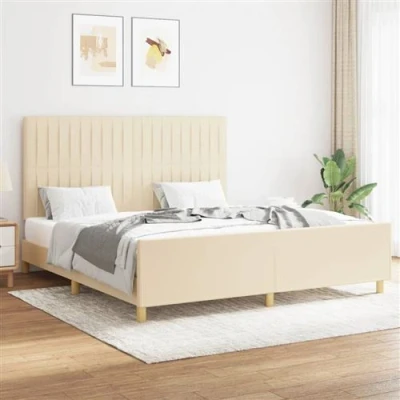 Afbeelding van vidaXL Bedframe met hoofdeinde stof crèmekleurig 160x200 cm