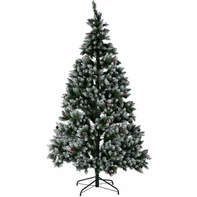 Afbeelding van Kerstboom DKD Home Decor Wit Rood Groen PVC Ananas Besneeuwd 125 x 210 cm