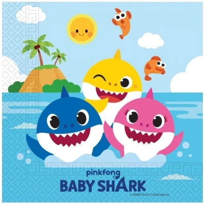 Afbeelding van Procos Servetten Baby Shark 33 X Cm Papier Blauw 20 Stuks.