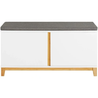Afbeelding van SoBuy Schoenenbank FSR117 W 2 Deuren Gevoerde Zitting 60 x 35 45 cm Wit