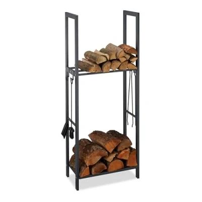 Afbeelding van Relaxdays brandhout rek haardhout opslag binnen &amp; buiten 150 x 60 30 cm