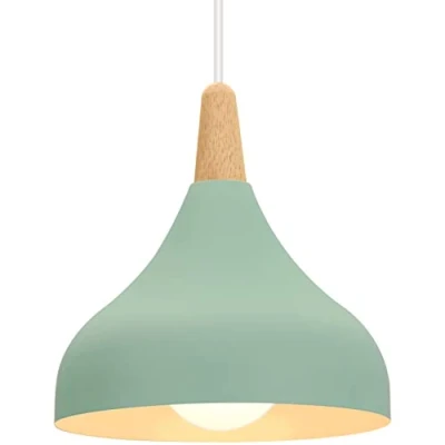 Afbeelding van iDEGU Retro hanglampen, modern, druppelstijl, kap, plafondlamp, E27, metaal, hanglamp, voor slaapkamer, eetkamer of keuken, diameter 20 cm, 1 stuk, groen