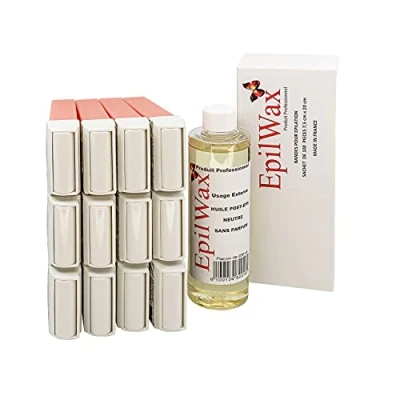 Afbeelding van EpilWax 12 x roll on wax met roos + 100 ontharingsstrips olie na ontharing benen, oksels, lichaam gemakkelijk te verdelen en verwijderen