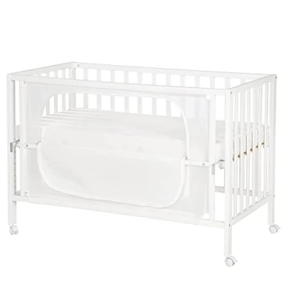 Afbeelding van roba Cododo safe asleep Sternenzauber bed 60 x 120 cm met 4 remwielen Inclusief uitrusting 6 traps in hoogte verstelbaar Wit