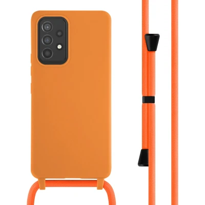 Afbeelding van iMoshion hoesje Geschikt voor Samsung Galaxy A53 met koord Siliconen Koningsdag Oranje
