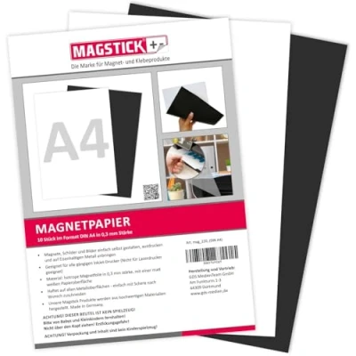 Afbeelding van Mag_220 Magneetpapier, 10 vellen, DIN A4, DIY magnetische achterkant, met standaard inkjetprinters bedrukbaar, om te schrijven, bedrukken of als magnetisch fotopapier, wit