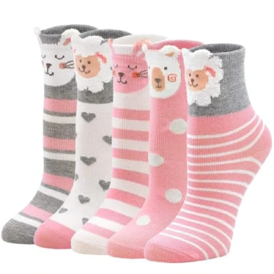 Afbeelding van PUTUO Sokken voor meisjes, kinderen, katoenen sokken, fantasiesokken baby, dierensokken, 5 paar, Roze konijn