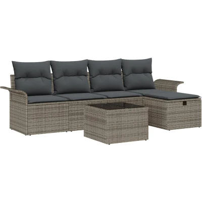 Afbeelding van vidaXL 6 delige ligbedset met kussens in het grijs van poly rattan