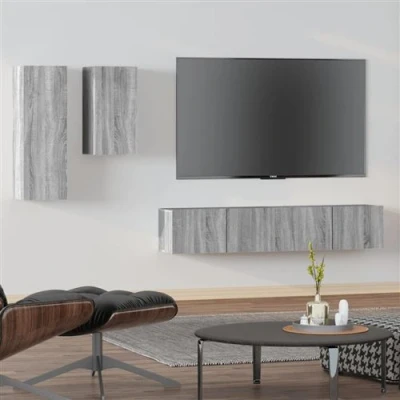 Afbeelding van vidaXL 4 delige Tv meubelset bewerkt hout grijs sonoma eikenkleurig