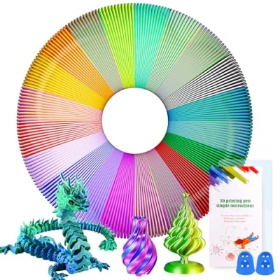 Afbeelding van PITMT Lot de 20 filaments PLA pour stylo 3D bicolore 1,75 mm, 5 m chacun, avec modèles enfants et adultes, accessoires ODRVM, Tecboss, Lovebay, imprimante