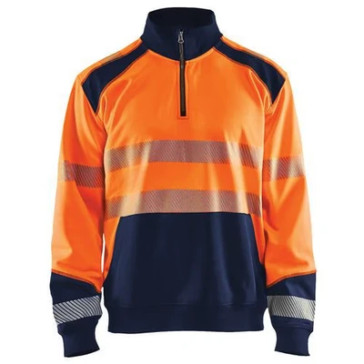 Image de Sweat col camionneur haute visibilité orange fluorescent/marine