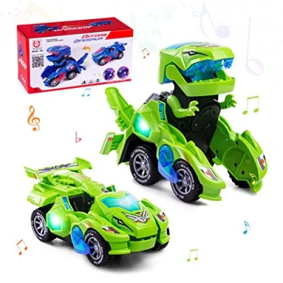 Afbeelding van Highttoy Dinosaurus transformeerbaar speelgoed voor kinderen van 3 6 jaar, transformator dinosaurus, elektrisch, jongens en meisjes, auto, automatisch, met led groen