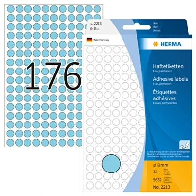 Afbeelding van Etiket HERMA 2213 rond 8mm blauw 5632stuks