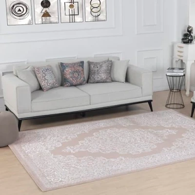 Afbeelding van Livabliss Temara Vintage tapijt voor woonkamer en slaapkamer, traditionele boho stijl, onderhoudsvriendelijk, 120 x 170 cm, groot beige
