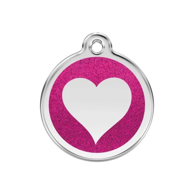 Afbeelding van Heart Hot Pink glitter hondenpenning medium/gemiddeld dia. 3 cm RedDingo