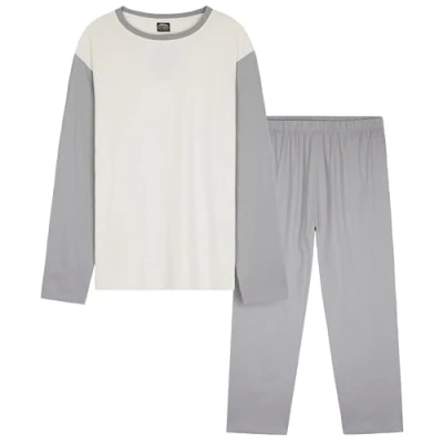 Afbeelding van CityComfort Lange pyjama voor heren en jongeren, 2 delig, Pijama set, cadeau heren, grijs.