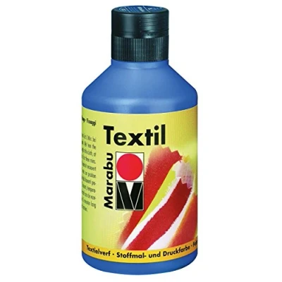 Afbeelding van Marabu 17160013052 textiel stofverf medium blauw 250 ml, stofdruk inkt op waterbasis, voor lichte stoffen, wasbaar tot 60 C, zachte grip, eenvoudige bevestiging door strijken of oven