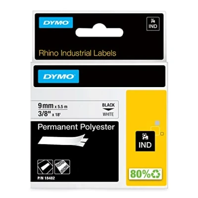 Afbeelding van Labeltape Dymo Rhino 18482 polyester 9mmx5.5m zwart op wit