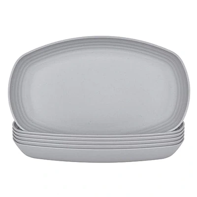 Afbeelding van JSYMJSY Set van 6 ovale kunststof borden, 29,5 cm, onbreekbaar, herbruikbaar, veilig en licht, voor eetkamer, feest, picknick, camping, magnetron, grijs