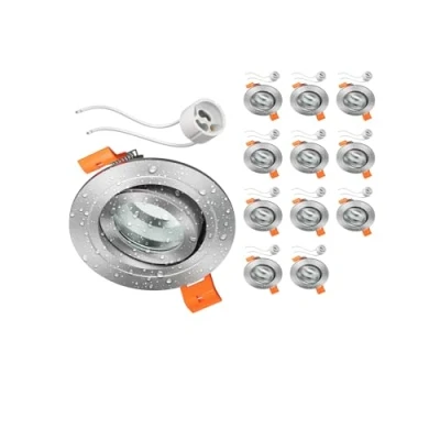 Afbeelding van ledscom.de 12 stuks ERID plafondinbouwframe voor badkamer, vochtige ruimte, IP44, rond, draaibaar, mat aluminium, GU10 fitting inbegrepen